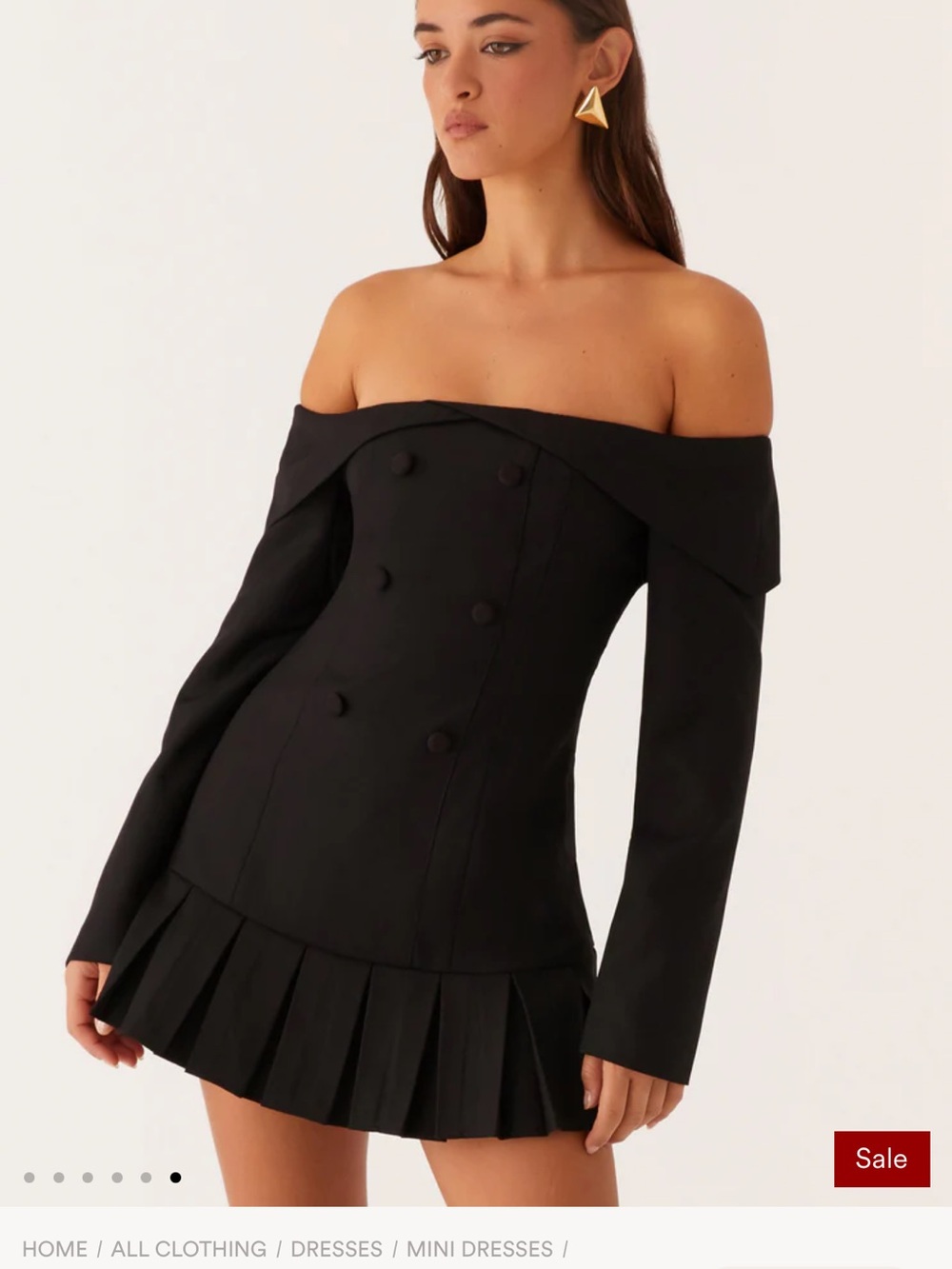 Peppermayo Black Off-Shoulder Double-Breasted Mini Dress